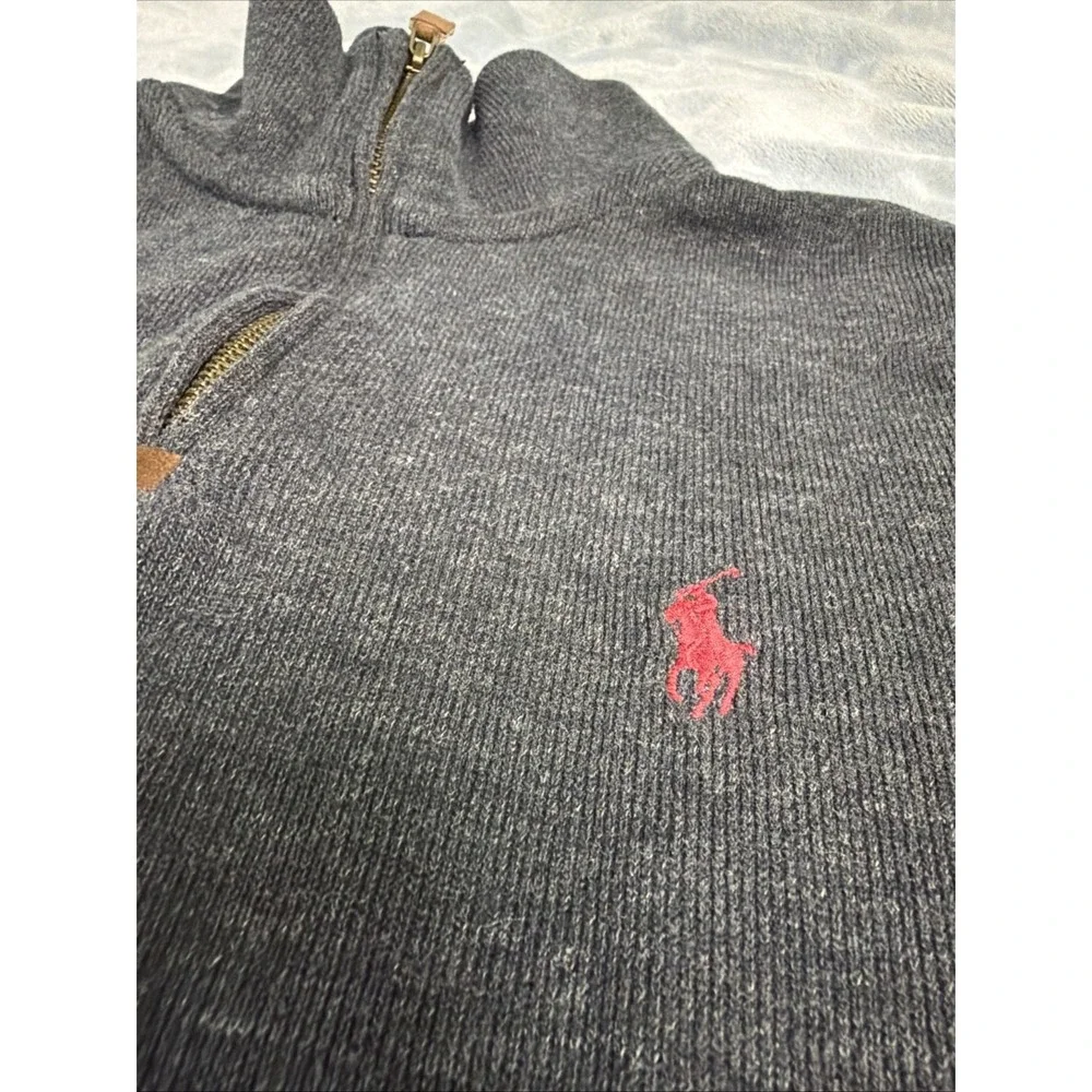 Polo Ralph Lauren Quarter Zip Pullover Ribbed Estate Sweater Men's M Dark Gray